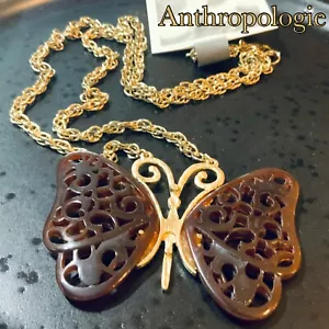 ANTHROPOLOGIE NEU MIT ETIKETT EINZIGARTIGE SCHMETTERLING HALSKETTE - LANG Schildpatt Boho Retro Vibe - Bild 1 von 12