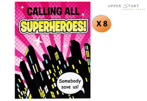 Superhero Girl Invitations 8 Pack With Envelopes Party Supplies FAST SHIPPING - Picture 1 of 1