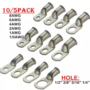 10/5 Pack Battery Bare Copper Ring Lug Terminals Wire Connector Kit 8/6/4/2 AWG - Picture 1 of 12