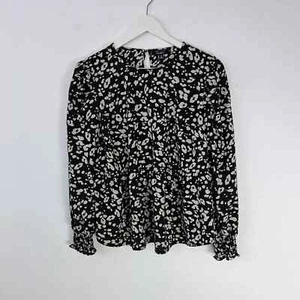New Look Maternity Chiffon Blouse Size 12 Monochrome Animal Print Prairie Top - Picture 1 of 10