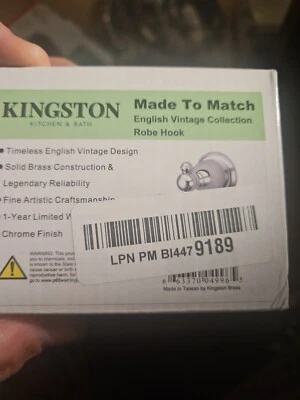 Kingston Made To Match English Vintage Collection Robe Hook w Polished Chrome - Image 1 of 2