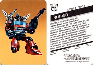1985 Hasbro Milton Bradly, Transformers Card, #7 Inferno (A24)