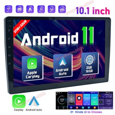 10.1" Carplay Double 2Din Car Radio Stereo Android 11 GPS Nav WiFi Touch Screen - Image 1 of 4