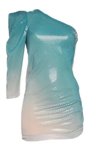 Patrizia Pepe Blue White Ombre Sequin One Shoulder Dress Size IT 40 UK 8 - Picture 1 of 7