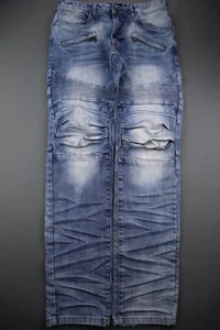Pantalones de mezclilla ajustados apilados para hombre Smoke Rise Moto cremalleras desgastados talla 32x32 (Sr 33x32) - Imagen 1 de 12