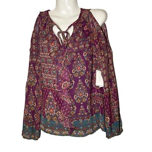 Neu 1.State Damen Größe S Bluse Rüschen Cold Shoulder Top Krawatte Ausschnitt Blumen Fee - Bild 1 von 16