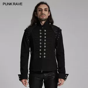 Punk Rave Uomo Nero Goth Punk Giacca Militare Cappotto Retrò Con Maniche Staccabili - Foto 1 di 18
