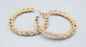 50mm GOLD HOOP EARRINGS CLEAR STONES ( 2350 GDCRY ) - Imagen 1 de 1