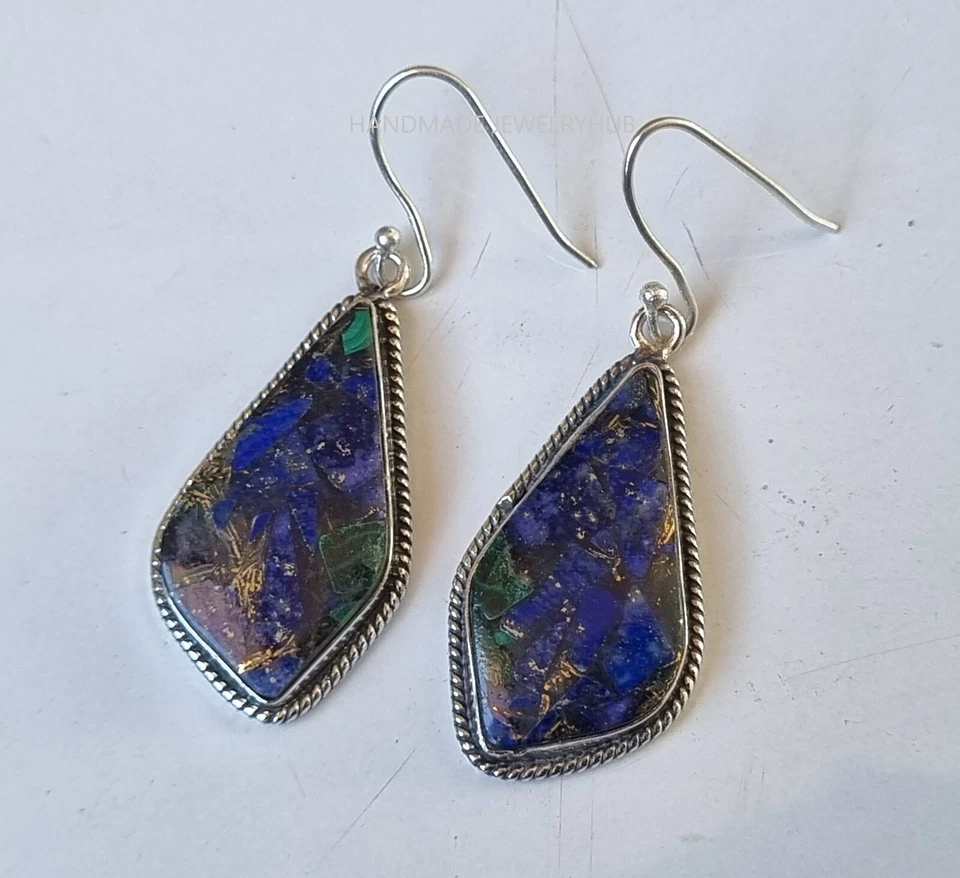 Lapis Lazuli Copper Earring 925 Sterling Silver Handmade Gift Her Jewelry PG2739 - Imagem 1 de 1
