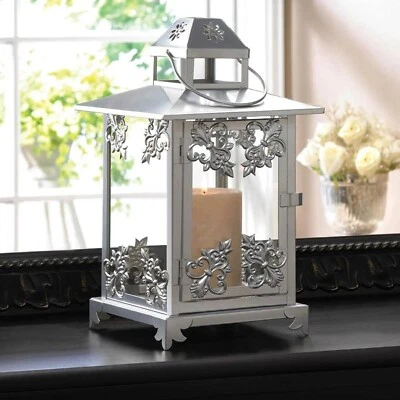 Silver Scrollwork Lantern Yankee Candle Holder Table Lamp Light Display 7x13 in - Image 1 of 4