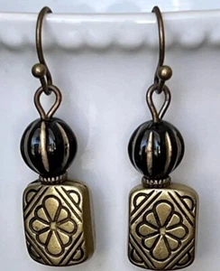 Vintage Black and Bronze Bead  Earrings. - Picture 1 of 3