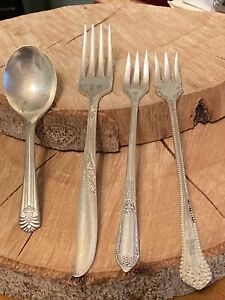 Lot of 4 Oneida/Rogers/Winthrop Silver Plated Antique Fork, Cocktail Forks Spoon