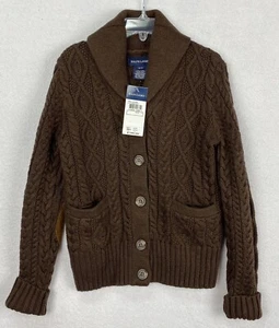 Ralph Lauren Kid 7 Cardigan Wool Blend Shawl Collar Brown MSRP Suede Patches NWT - Picture 1 of 9