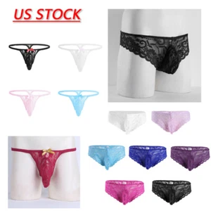 AU Men Sheer Lace Sexy Lingerie Sissy Thong G-String Pouch Panties Bikini Briefs - Picture 1 of 87