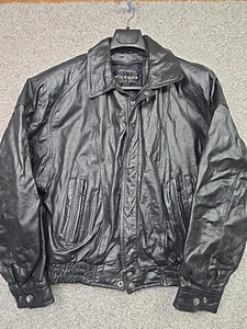 Vintage Wilsons Leather Coat Mens Medium Black Leather Bomber Jacket 90s Y2K - Picture 1 of 15