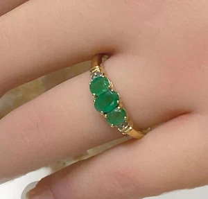 Anello Smeraldo Diamante 3 Pietre - Oro Massiccio 9ct - Misura V - 1,9 grammi - Foto 1 di 3