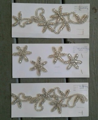 Juego de 3 joyas vintage de diamantes de imitación tono plata coser en bordado artesanía Foto 1 de 4