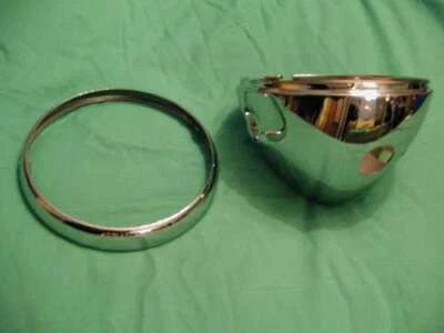 new Lucas replica 7" PLAIN CHROME HEADLIGHT SHELL + RIM one wiring hole last 7! - Image 1 of 2