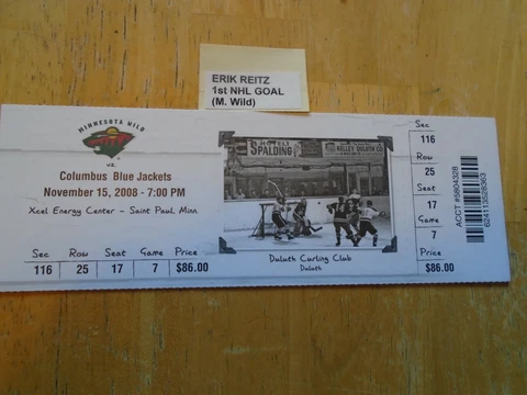 Erik Reitz  1st NHL Goal Ticket  Minnesota Wild Cover