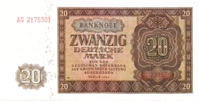 1948 Communist Germany DDR 20 Deutsche Mark Banknote UNCIRCULATED CONSECUTIVE - Image 1 of 3