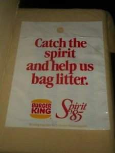 Vintage BURGER KING Car Trash Litter Bag MASSACHUSETTS Locations 1985 SPIRIT 85 - Foto 1 di 12
