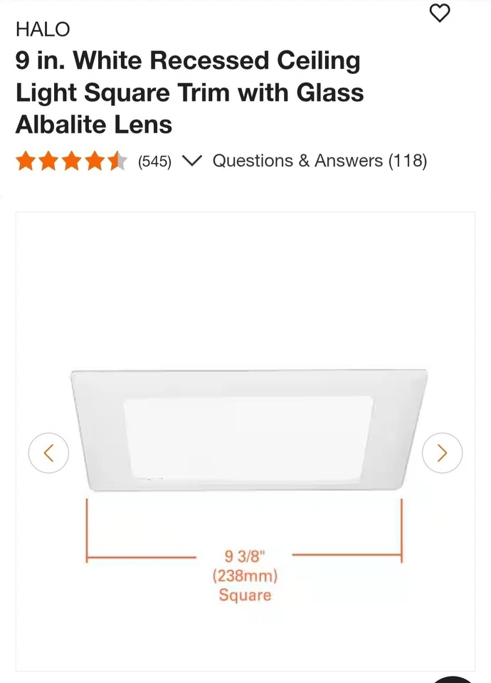 HALO 9 pulgadas Luz de techo empotrada blanca borde cuadrado con lente de albalita de vidrio Foto 1 de 1