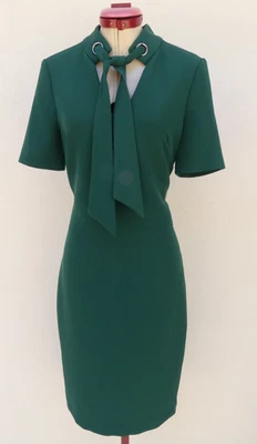 BADGLEY MISCHKA Green Mock Tie Crepe Sheath DRESS Size US 6 Aus 10 Elegant - image 1 of 4