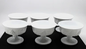 VINTAGE 6 MILCHGLAS TRAUBE RANKENMUSTER SOCKEL DESSERTSCHALEN EISCREME - Bild 1 von 10