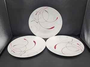 Corning Corelle 10.25" Dia. Dinner Plates Splendor Pattern Red Gray Set of 3 - Picture 1 of 5