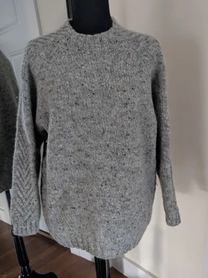 VTG Fisherman Out Of Ireland Wool Sweater Grey Herringbone Pattern Sz L Pls Read - Image 1 of 4