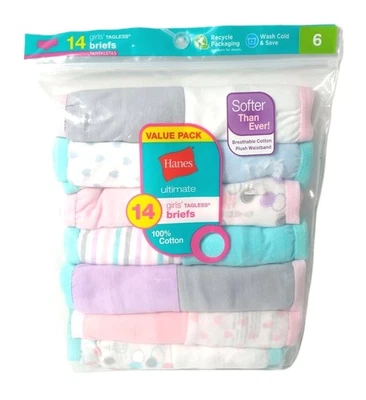 Hanes Girls Tagless Briefs Size 6 - 14-Pack NEW NWT - Image 1 of 3