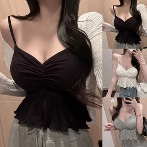 Sleeveless Womens Casual V Neck Tank with Unique Pleating and Comfortable Fit - Picture 1 of 13