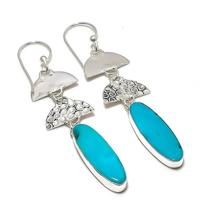 Pendiente de joyería de plata de ley 925 hecho a mano con piedras preciosas de crisoprasa 2,96" L250 Foto 1 de 2