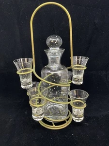 Venetian Style Decanter Set, Holder, Stopper, 6 Shot Glasses, Silver/Gold Dots - Picture 1 of 5