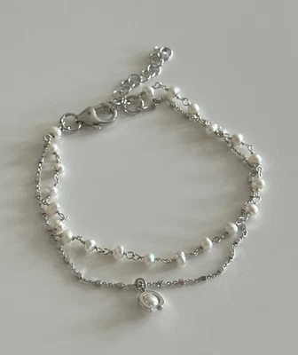 Pulsera Carolee Perla Agua Dulce Tono Plata Doble Hilo, Nueva sin Etiqueta Foto 1 de 4