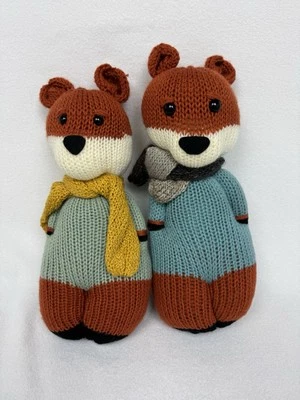Handmade Knit Crochet Teddy Bears 16” Plush Baby Toy Nursery Decor Fox Scarf  A2 - Image 1 of 4
