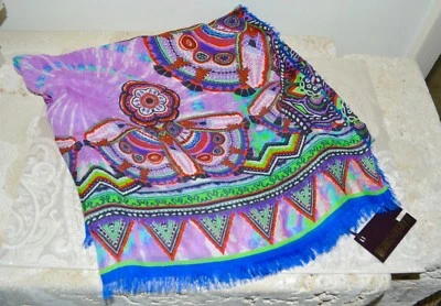 NWOT $358 ROBERTO CAVALLI Electric Blue Multi Print Modal Shawl 140cm 55" square - Image 1 of 4