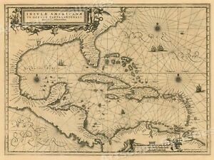 1650 Gulf of Mexico Caribbean Historic Vintage Style Wall Map - 24x32