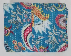Indian Handmade Fruit Print Kantha Quilt Queen Size Throw Blanket Bedspread Art - Picture 1 of 4