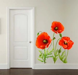 Red Poppy Flower Wall Sticker Floral Decal Living Room Home Decor, 3 x Sizes - Picture 1 of 2