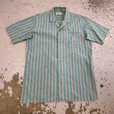 Get There на крокодила рубашка мужчин M/L бирюзовый серый полоски S/рукав на пуговицах винтажный - Изображение 1 из 4
