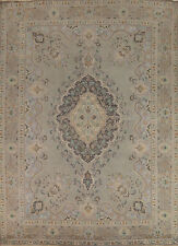 Geometric Gray Wool Tebriz Over-Dyed Traditional Handmade Vintage Area Rug 9x12