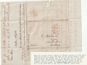 1840 HAMPSHIRE RARE RED HAVANT PENNY PAID J MARTIN C MARTIN SURGEON TWICKENHAM - Picture 1 of 4
