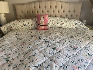 King Size Lined Floral Custom Made QUILTED BEDSPREAD Hand Stitched/ NWOT