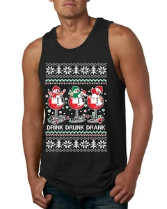Holiday Spirits Drink Drank Drunk Snowmen Men Tank Top - Picture 1 of 9