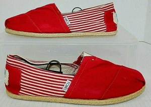 TOMS Red & White Striped Classics on Rope Soles Mens Size 10 Canvas Flats Men's - Picture 1 of 8