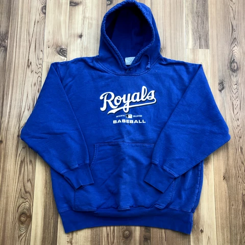 Vintage Majestic Blue Graphic Kansas City Royals Fleece Hoodie Adult Size L Cover