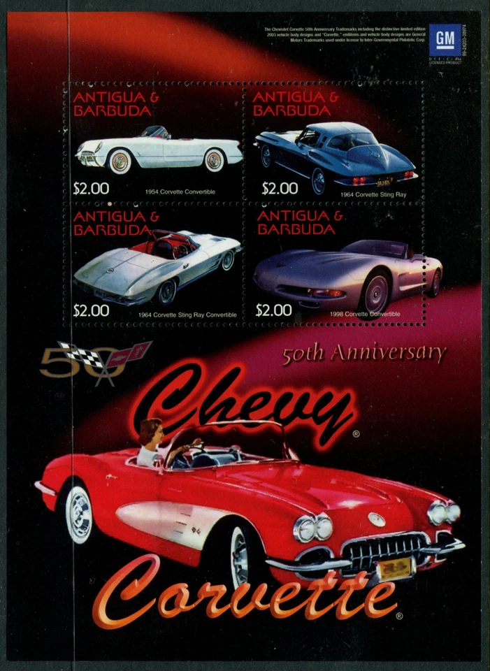 ANTIGUA & BARBUDA - 2003 'GM 50º ANN. - Hoja miniatura CORVETTE MNH [A7551] Foto 1 de 1