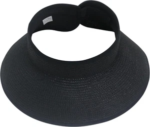 Sun Visor Wide Brim Roll up Foldable Beach Hat One Size Black - Picture 1 of 12