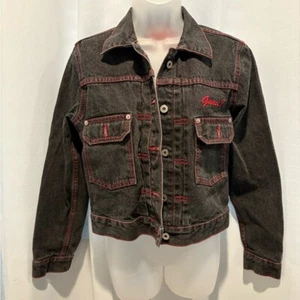 Guess Black Denim Jacket with Red Stitching - Picture 1 of 6